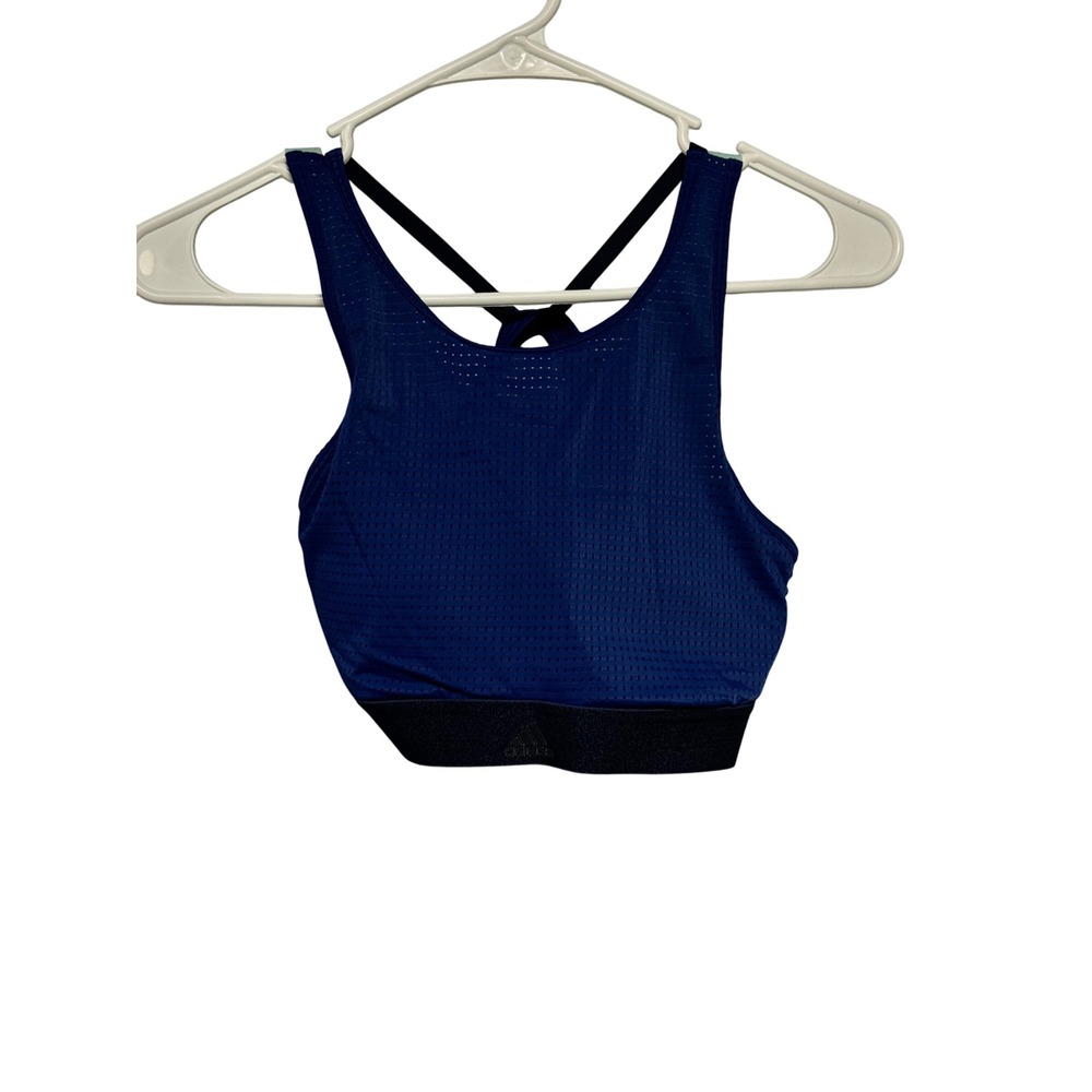 Adidas Women Sport Bra Royal Blue Mesh Crossback‎ Athletic Support Size Small